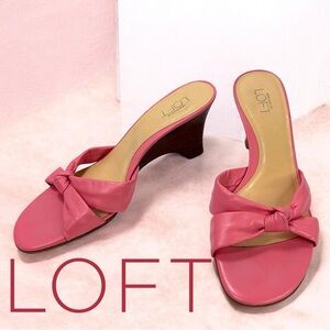 Ann Taylor LOFT Pink Leather Knot Wedge Mule Sandals | Size 8M